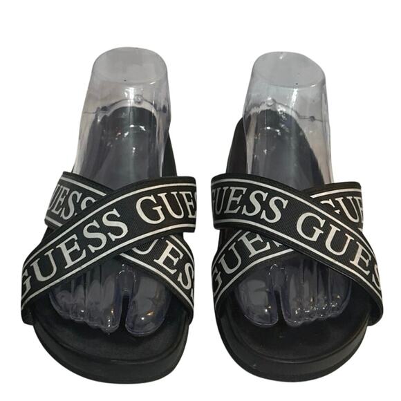 Guess Teyana Slides women’s Size 8 Black with white letters - Picture 1 of 8